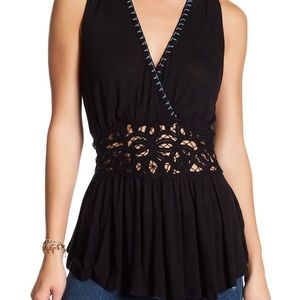 NEW FREE PEOPLE Black Embroidered Peplum Megan Cotton Tank size XS